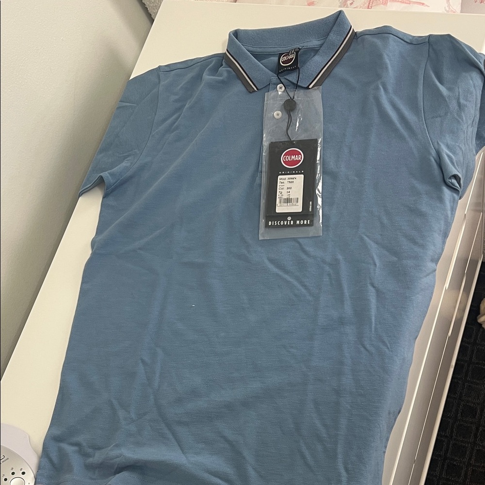 COLMAR boy’s Light Blue Polo with Contrast Navy-Trim Collar